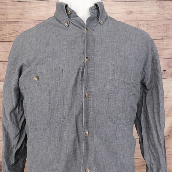 ROUNDTREE & YORKE HERRINGBONE GREY LONG SLEEVE BUTTON DOWN SHIRT MENS SIZE LR - Picture 1 of 6